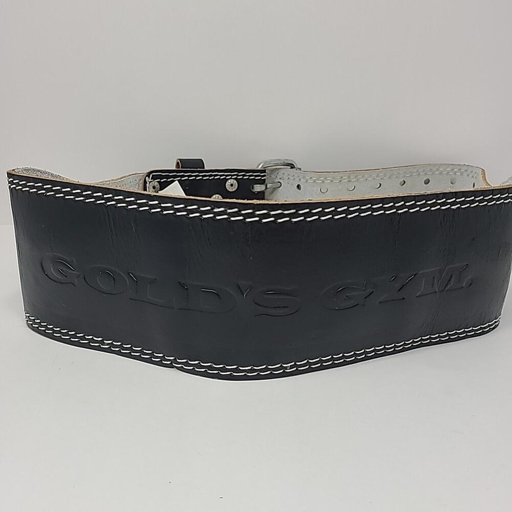 Vintage Gold's Gym Black Leather Weight Lifting Belt L/XL 34-43 Padded Foam 4"